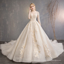 2019 New Luxury Wedding Dress with Full Lace Appliqued Vintage Bridal Wedding Gowns Long Sleeves O-neck Court Train Wedding Gown